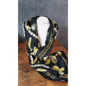 Alfred‎ Sung Scarf Women's 50" Black Graphic Print Rolled Hem Classic Vintage